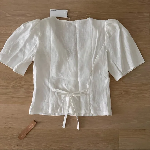 REFORMATION - MIRIAM LINEN TOP - WHITE - SIZE 8 - Picture 6 of 10
